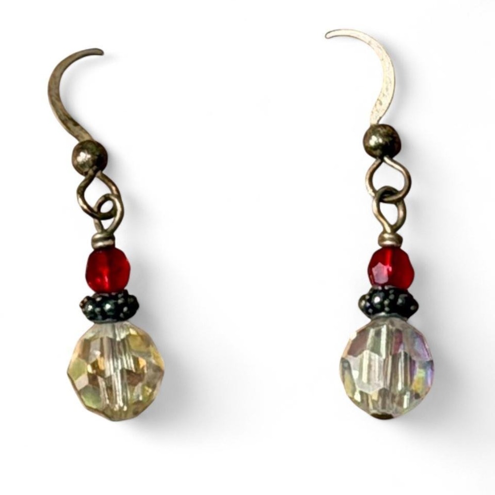 Sparkling Crystal &‎ Red Bead Dangle Earrings
